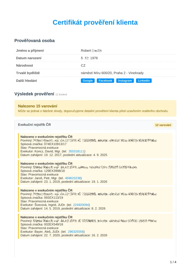 Certifikát s 15 varováními